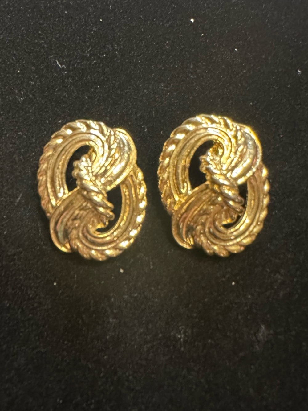 Vintage Textured Knot Earrings, Gold Tone